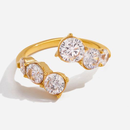 Jingqiao Classic Style 18K Gold Stainless Steel Round White Zircon Ring, Niche High-End Jewelry Cross-border Accessory