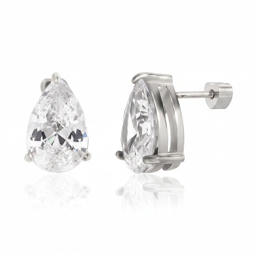 White Silver Stud Earrings