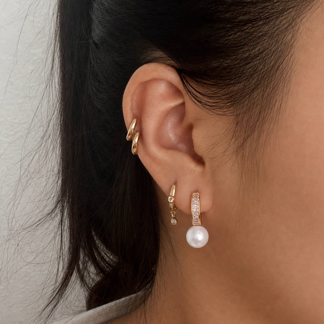 Jingqiao titanium steel earrings, zircon glass pearl pendants, C-shaped earrings, light luxury and high-end stainless steel earrings cross-border