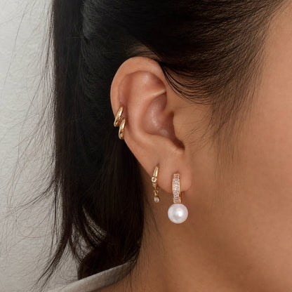 Jingqiao titanium steel earrings, zircon glass pearl pendants, C-shaped earrings, light luxury and high-end stainless steel earrings cross-border