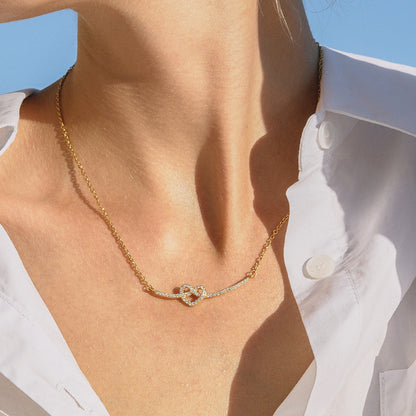 Jingqiao Classic Style 18K Gold Stainless Steel White Diamond Heart Knot Smiley Face Necklace Accessory Women's Jewelry Cross-border Accessory