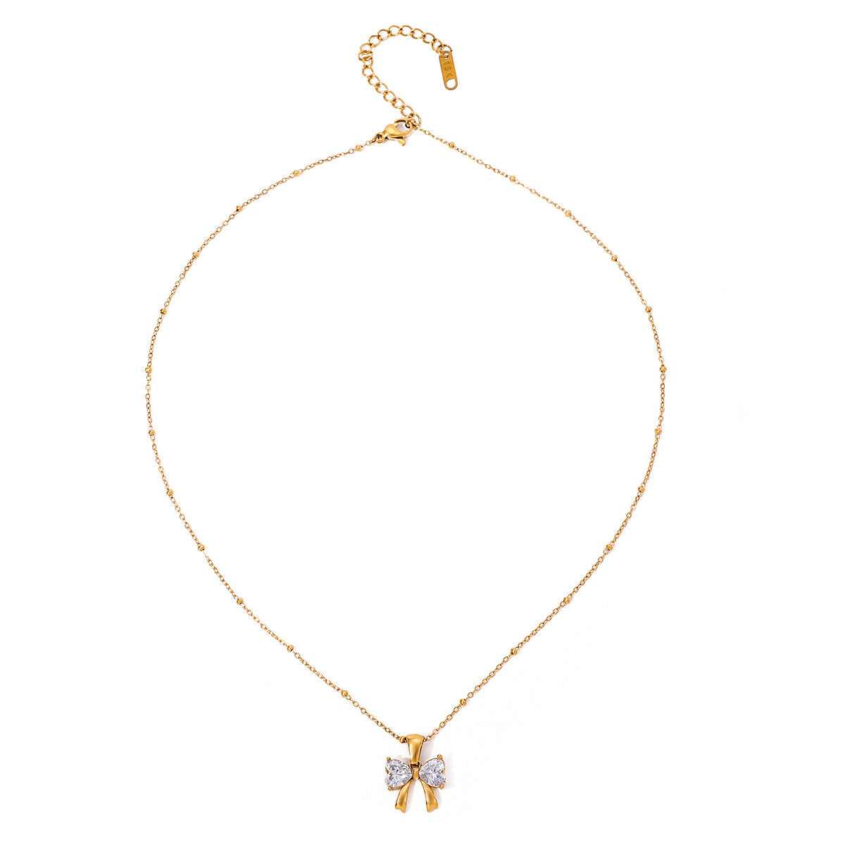 Elegant design with a fashionable and versatile 18k gold stainless steel bow, white zircon pendant necklace