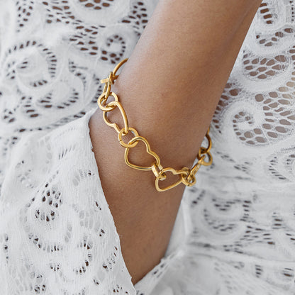 Jingqiao design classic style 18K gold stainless steel hollow heart chain OT clasp stainless steel bracelet accessory