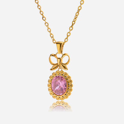 Jingqiao vintage pink zircon necklace accessories for women, stainless steel jewelry, light luxury high-end cross-border accessories, niche designs