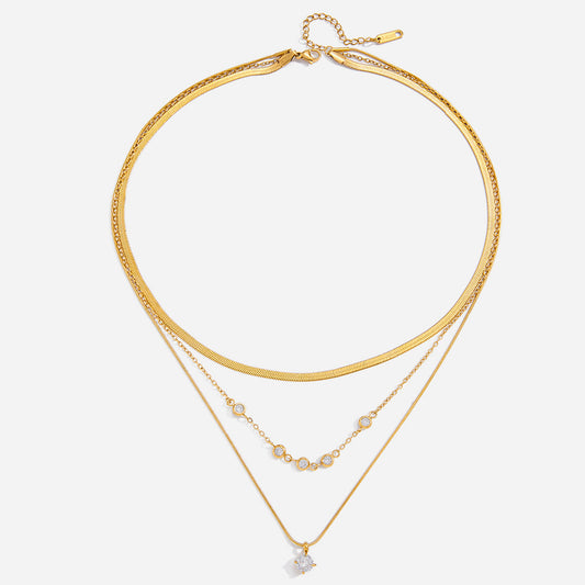 Jingqiao multi-layer zircon stainless steel necklace, light luxury, high-end collarbone chain, titanium steel jewelry, cross-border accessories for women