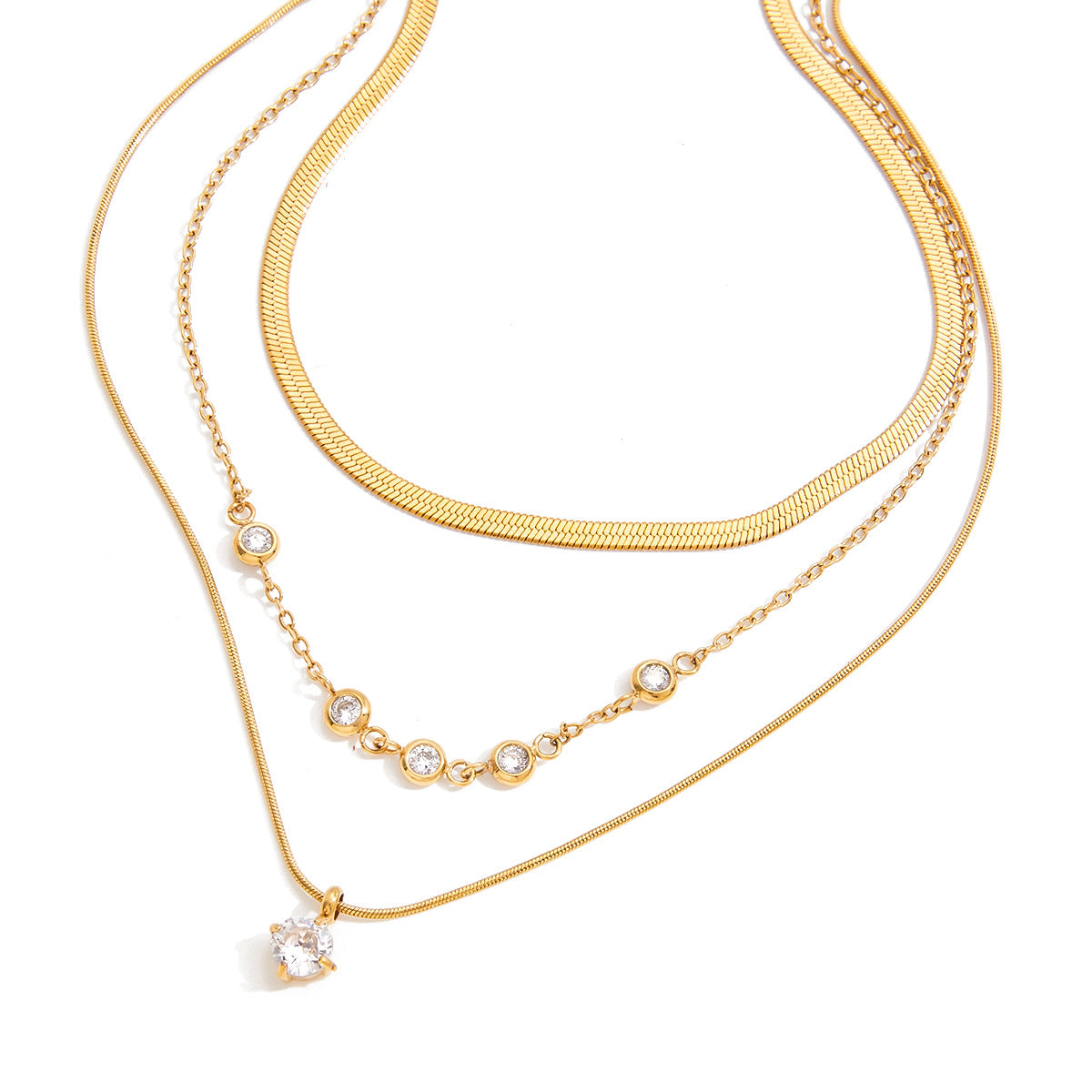 Jingqiao multi-layer zircon stainless steel necklace, light luxury, high-end collarbone chain, titanium steel jewelry, cross-border accessories for women