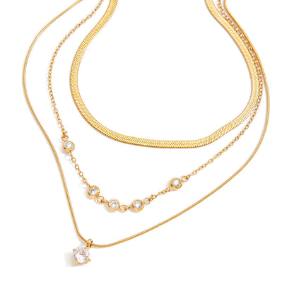 Jingqiao multi-layer zircon stainless steel necklace, light luxury, high-end collarbone chain, titanium steel jewelry, cross-border accessories for women