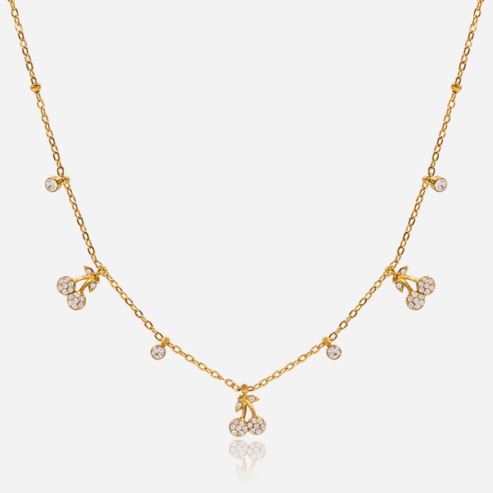 Quiet design classic style 18K gold stainless steel with white diamond cherry pendant necklace stainless steel jewelry wholesale