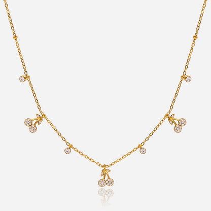 Quiet design classic style 18K gold stainless steel with white diamond cherry pendant necklace stainless steel jewelry wholesale