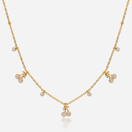 Quiet design classic style 18K gold stainless steel with white diamond cherry pendant necklace stainless steel jewelry wholesale