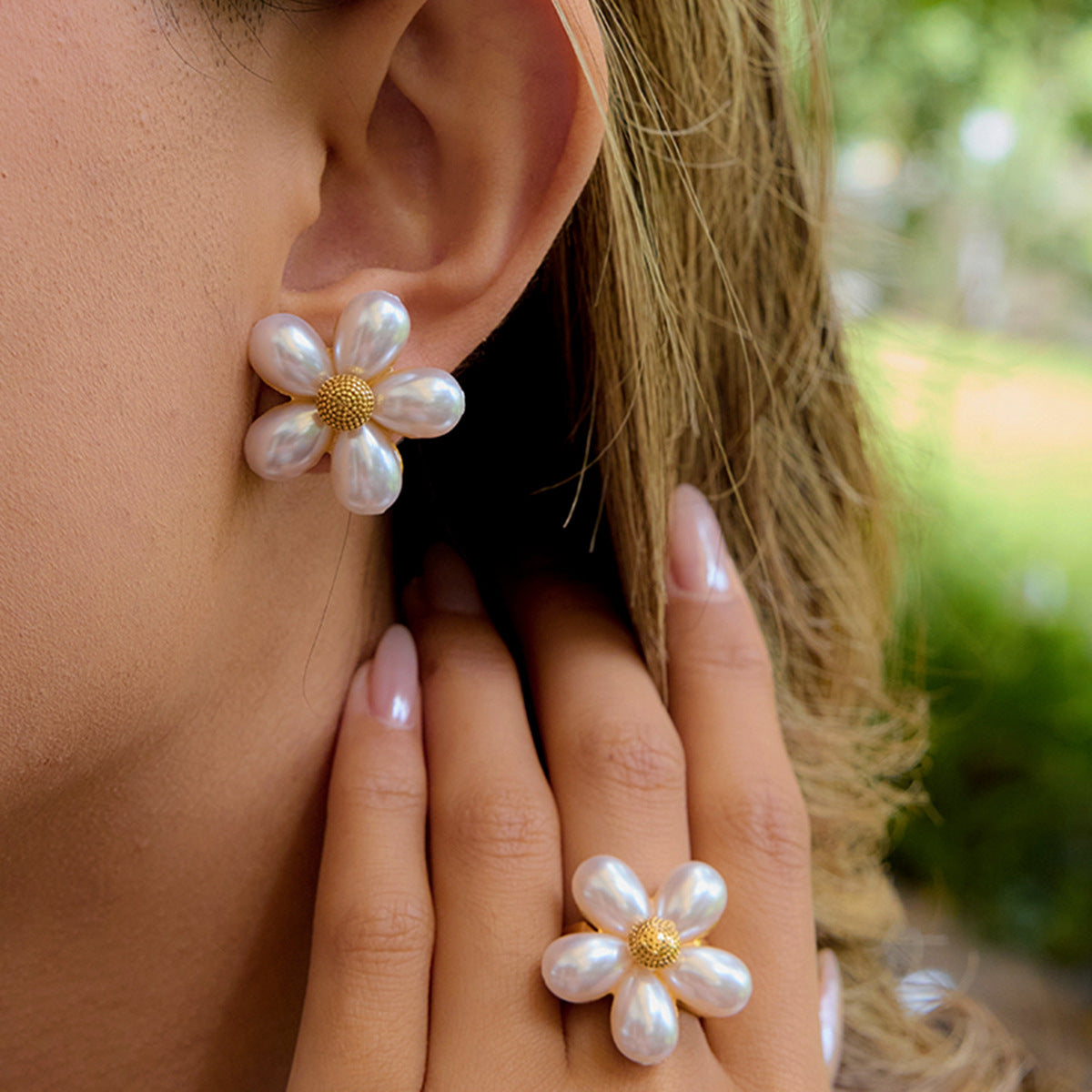 Pearl Petal Ring, Earrings
