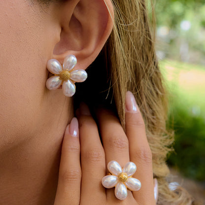 Pearl Petal Ring, Earrings