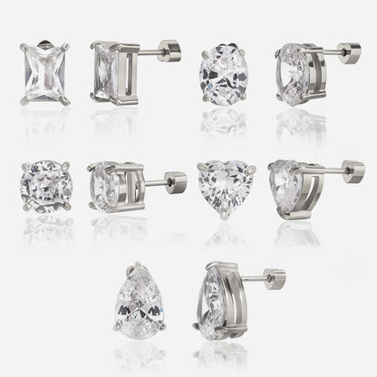 White Silver Stud Earrings