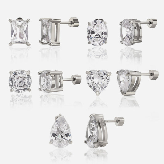 White Silver Stud Earrings
