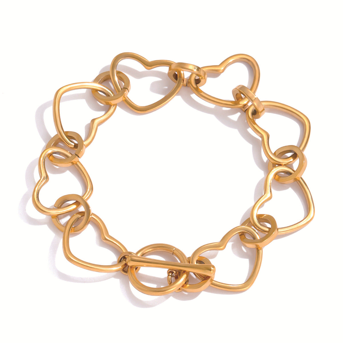 Jingqiao design classic style 18K gold stainless steel hollow heart chain OT clasp stainless steel bracelet accessory