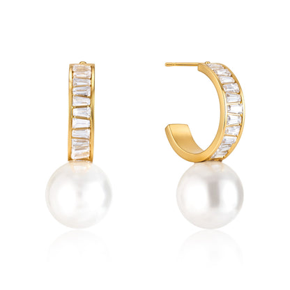 Jingqiao titanium steel earrings, zircon glass pearl pendants, C-shaped earrings, light luxury and high-end stainless steel earrings cross-border
