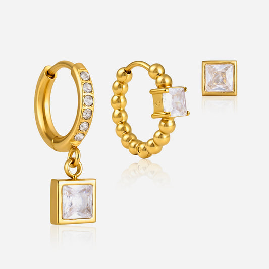 Jingqiao European and American Earring Set for Women, 18k Gold Stainless Steel Zircon Earrings, Cross-border INS Elegant High-End Earrings