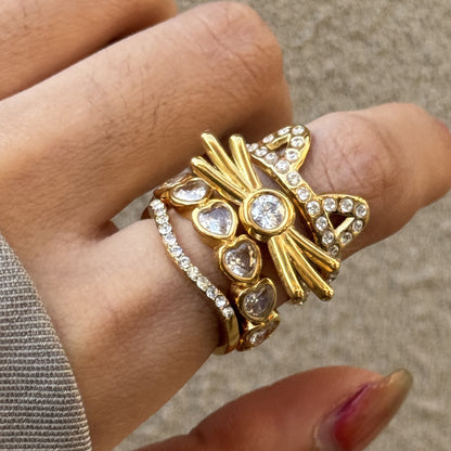 Quiet and sweet style stainless steel rhinestone cat opening titanium steel ring, niche high-end cross-border jewelry design