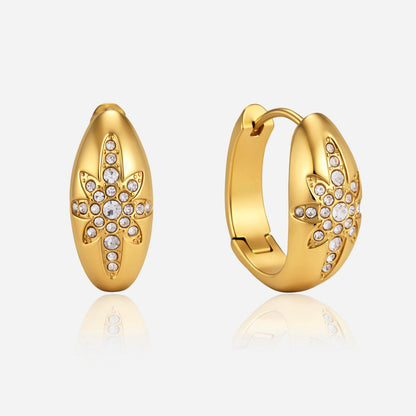 Jingqiao titanium steel earrings, rhinestone eight-pointed star earrings, stainless steel earrings, light luxury and high-end cross-border jewelry wholesale for women