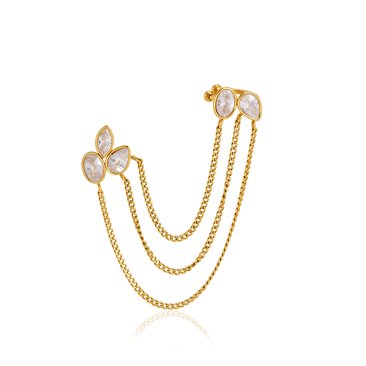 Jingqiao zircon tassel earrings with light luxury and high-end feel ear clips for women, no piercings, stainless steel earrings, titanium steel accessories