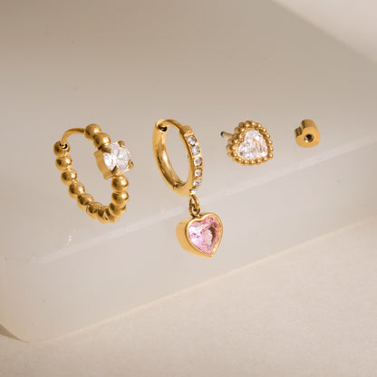 Jingqiao European and American Earring Set, 18k gold stainless steel zircon heart pendant earrings, cross-border daily versatile earrings
