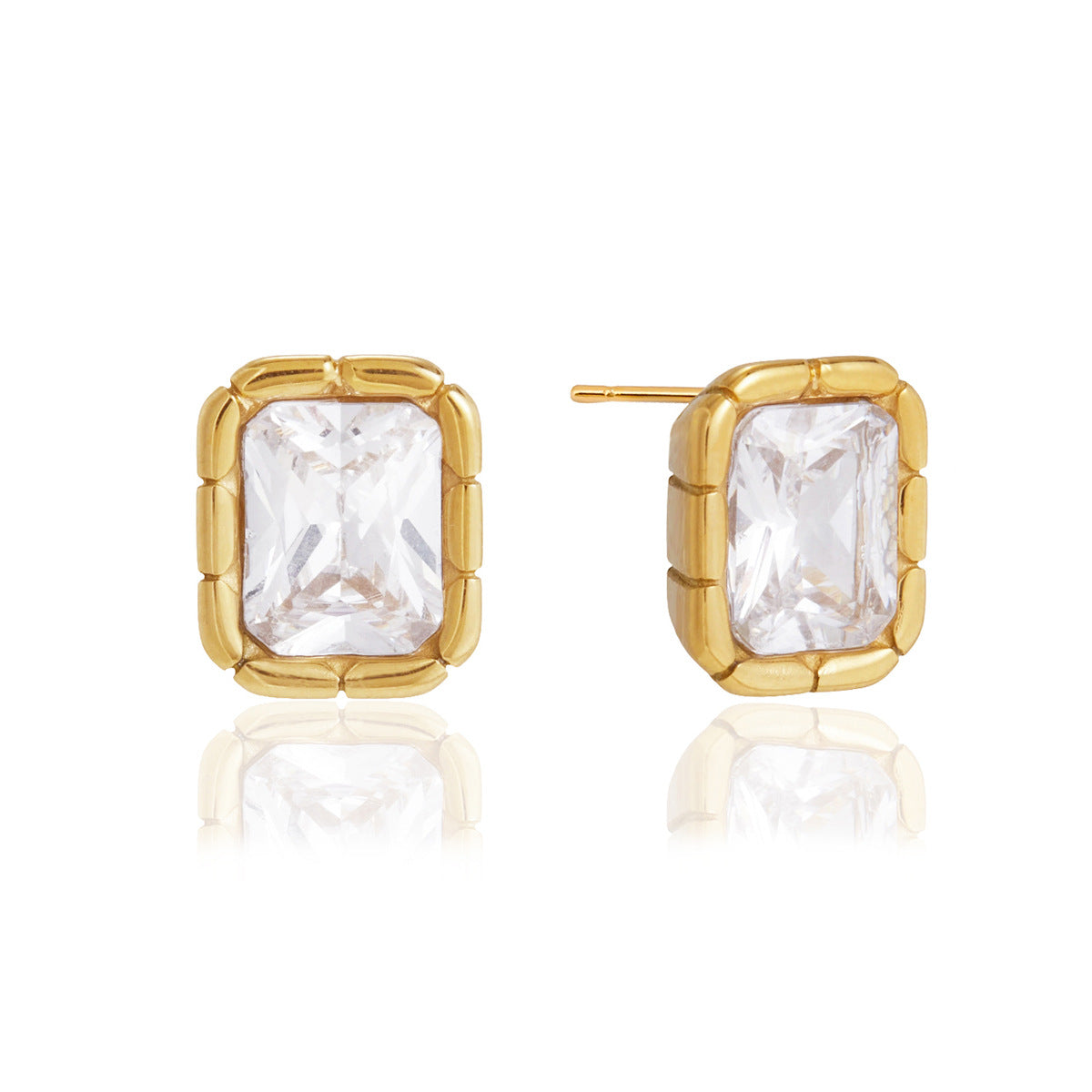 Jingqiao titanium steel zircon stud earrings, light luxury high-end original ribbed trimmed accessories, stainless steel cross-border wholesale