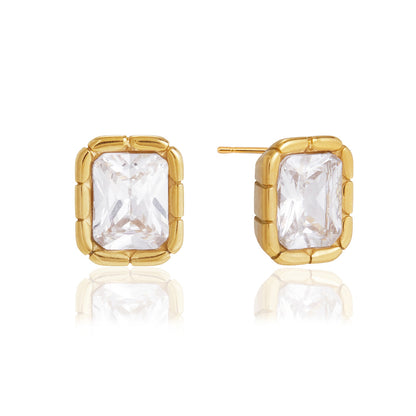 Jingqiao titanium steel zircon stud earrings, light luxury high-end original ribbed trimmed accessories, stainless steel cross-border wholesale