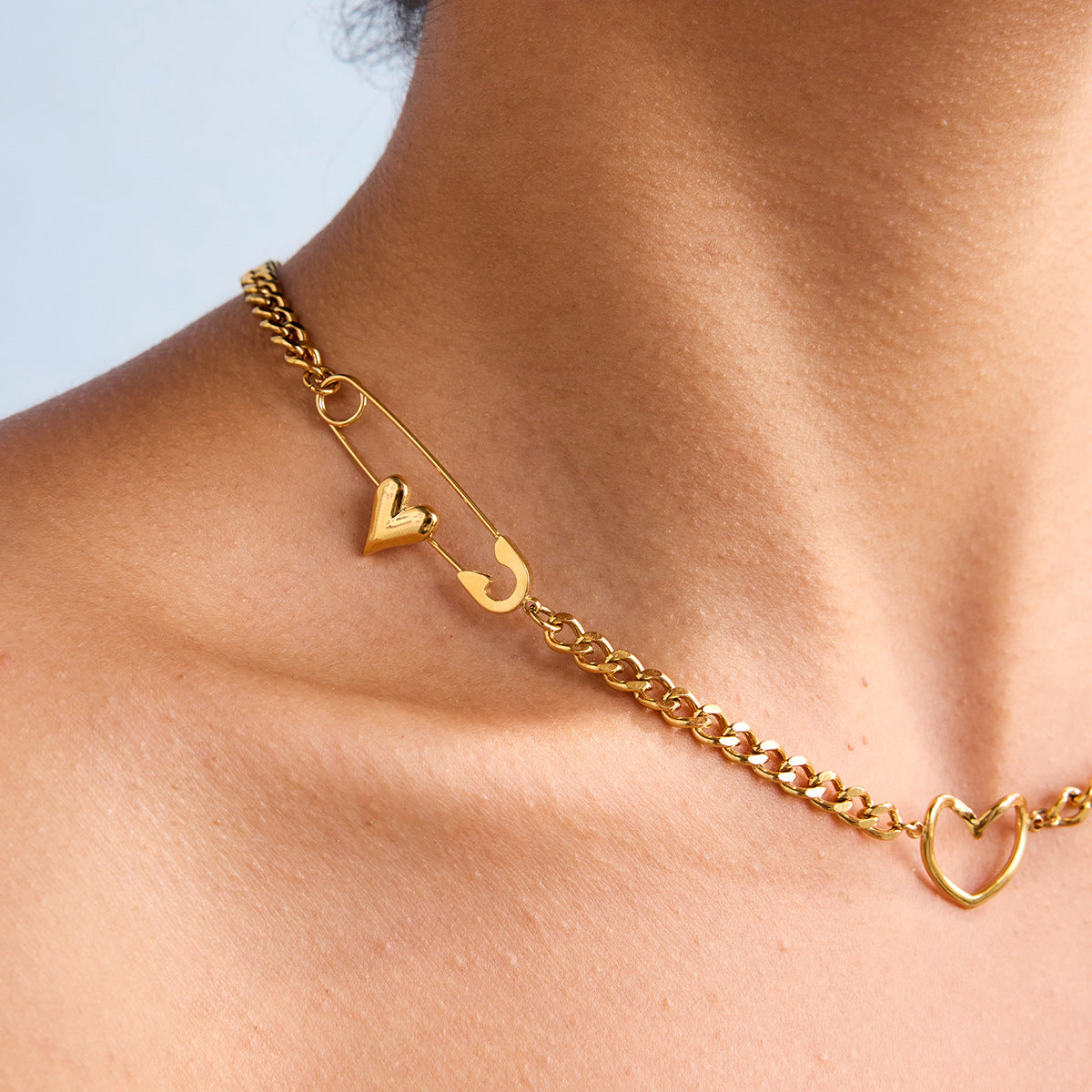 Jingqiao cross-border 18K gold stainless steel paper clip necklace love freshwater pearl necklace light luxury luxury luxury jewelry