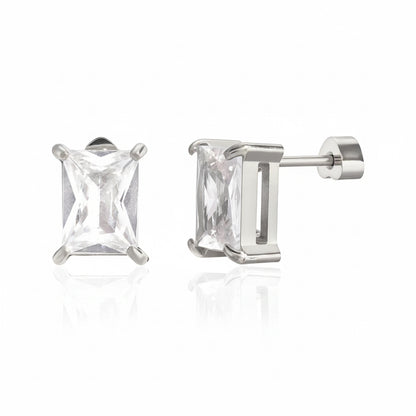 White Silver Stud Earrings