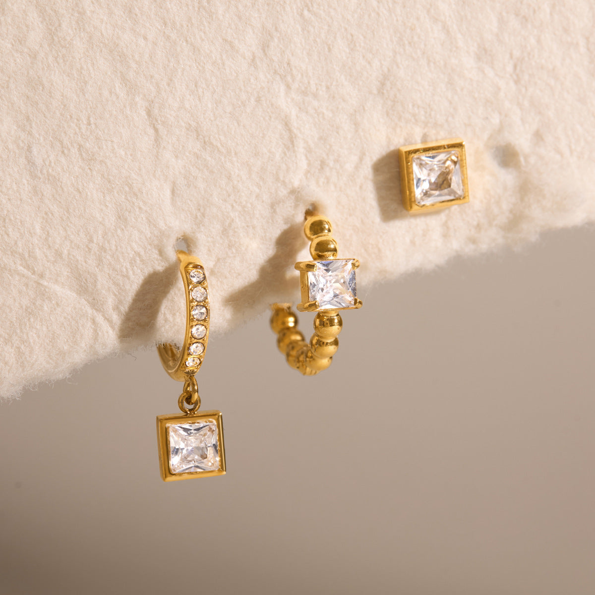 Jingqiao European and American Earring Set for Women, 18k Gold Stainless Steel Zircon Earrings, Cross-border INS Elegant High-End Earrings