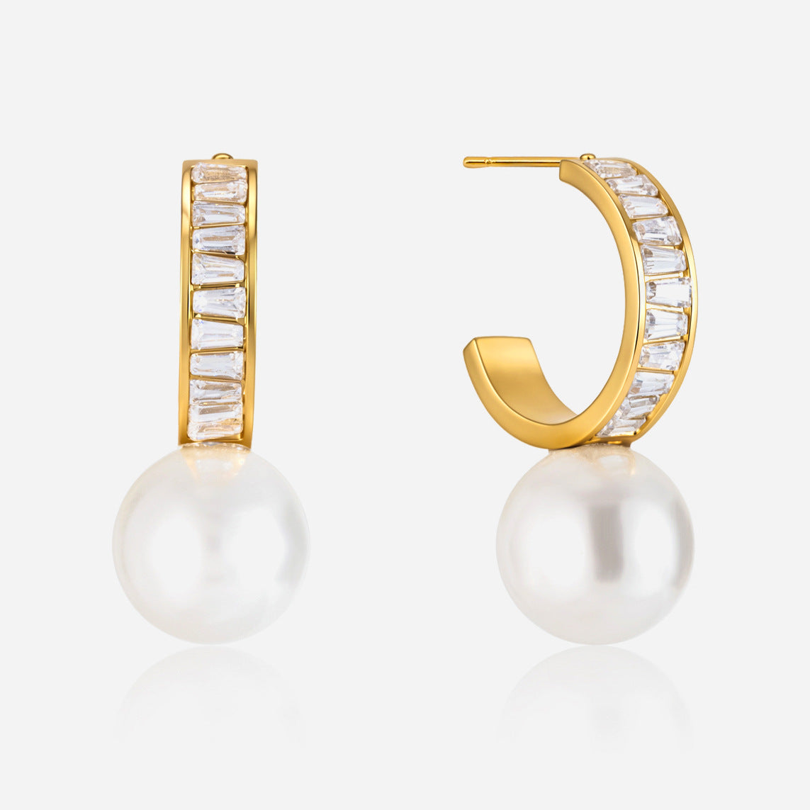 Jingqiao titanium steel earrings, zircon glass pearl pendants, C-shaped earrings, light luxury and high-end stainless steel earrings cross-border