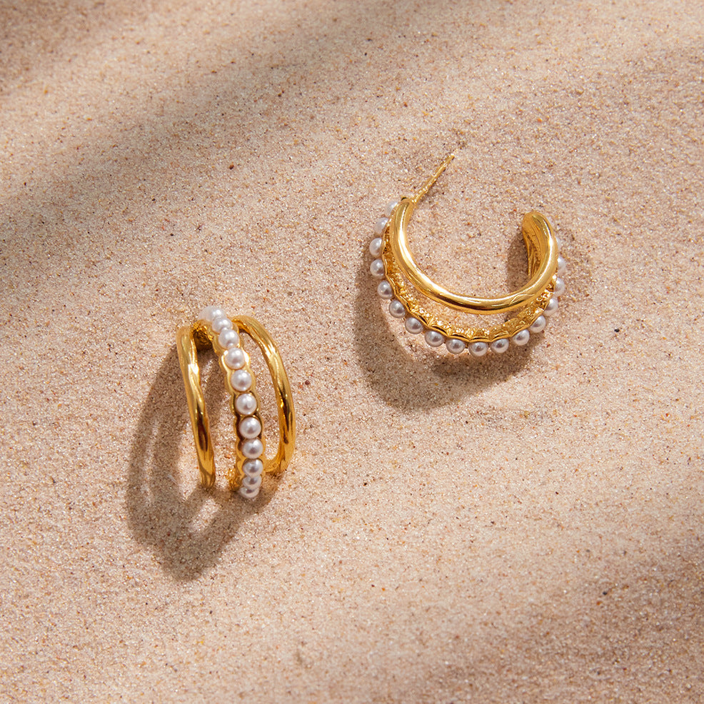 Jingqiao European and American autumn and winter accessories, stainless steel pearl earrings, elegant and sophisticated earrings, titanium steel jewelry, cross-border style