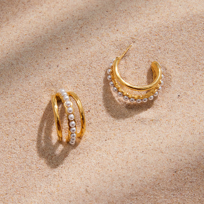 Jingqiao European and American autumn and winter accessories, stainless steel pearl earrings, elegant and sophisticated earrings, titanium steel jewelry, cross-border style