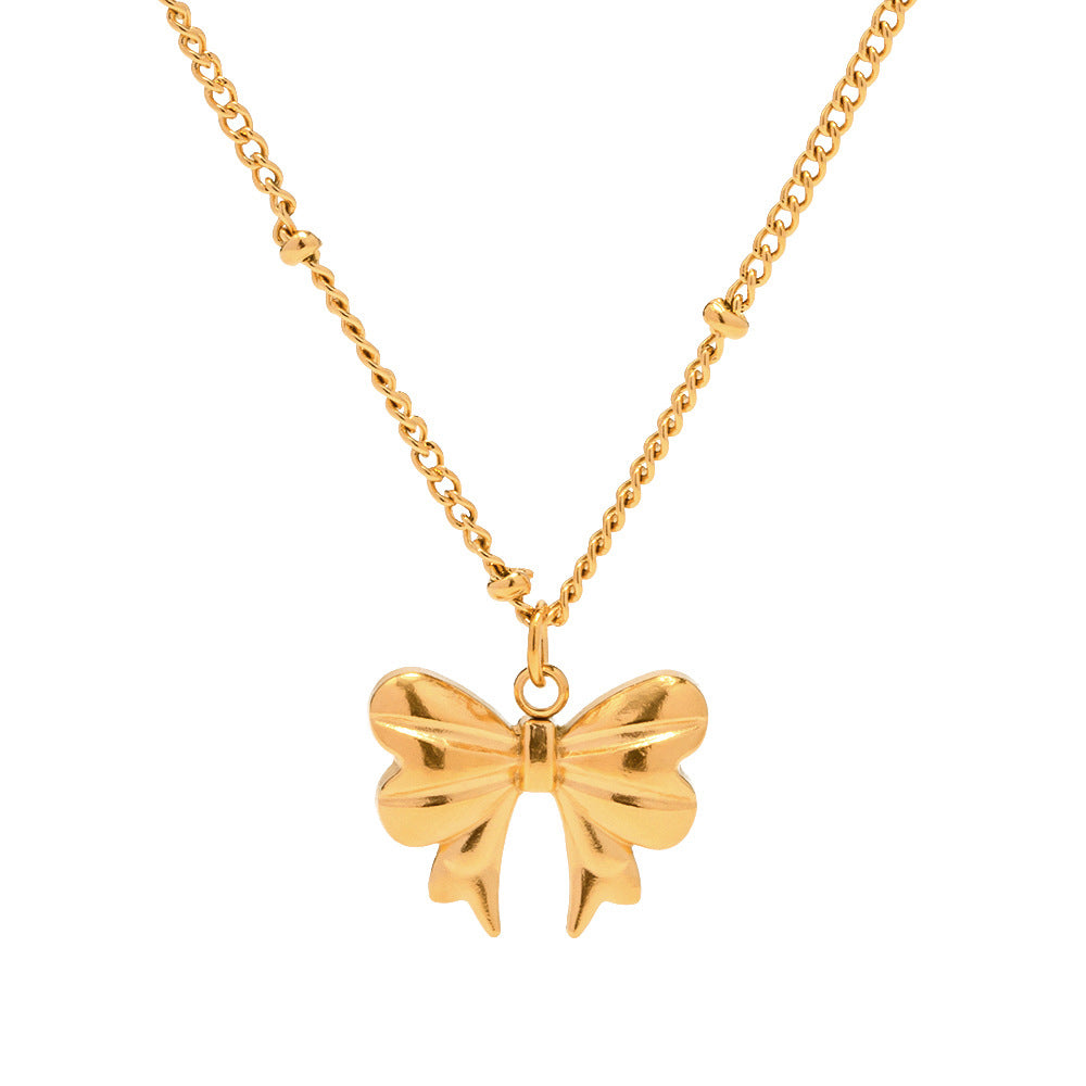 European and American cross-border fashion, high-end, versatile, exquisite light luxury, European and American 18K gold stainless steel bead chain butterfly pendant necklace