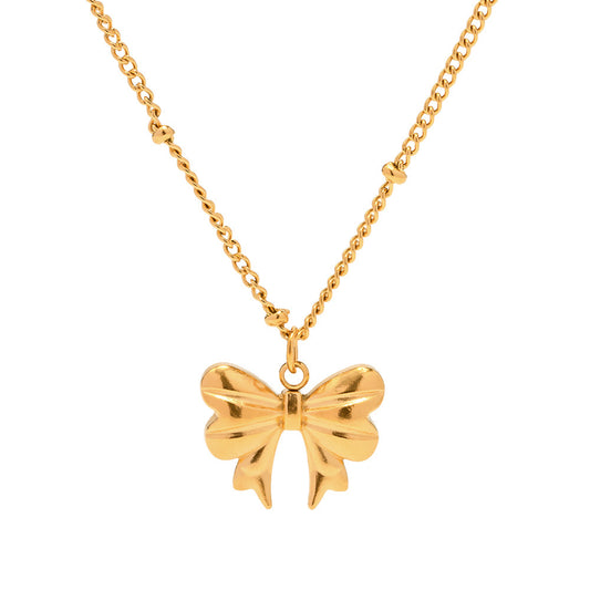 European and American cross-border fashion, high-end, versatile, exquisite light luxury, European and American 18K gold stainless steel bead chain butterfly pendant necklace