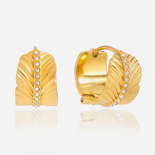 Jingqiao classic style stainless steel white diamond leaf earrings, light luxury and high-end feel, autumn/winter earrings for women, cross-border accessories, niche accessory