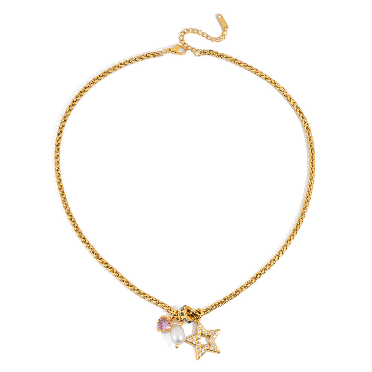 Jingqiao European and American 18K stainless steel freshwater pearl pendant necklace, zircon necklace, fashionable classic cross-border accessory for women