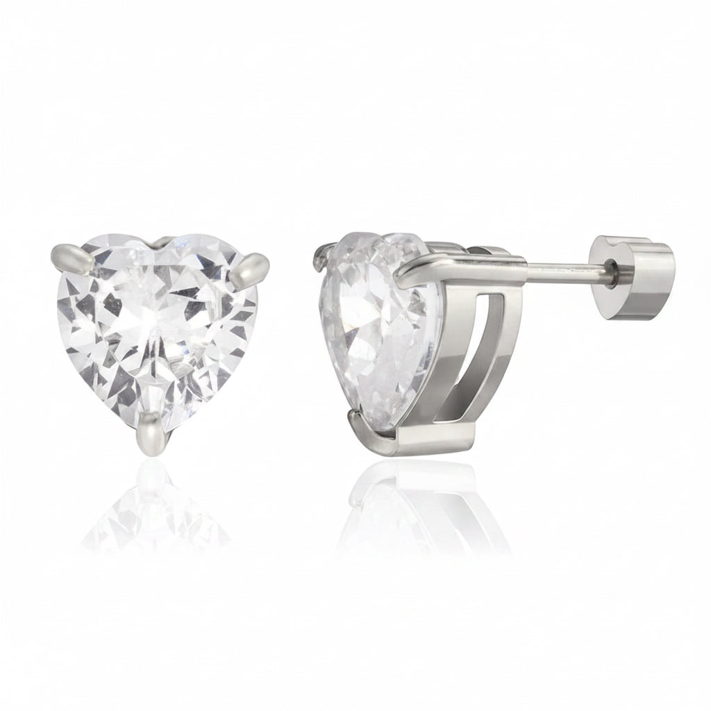 White Silver Stud Earrings