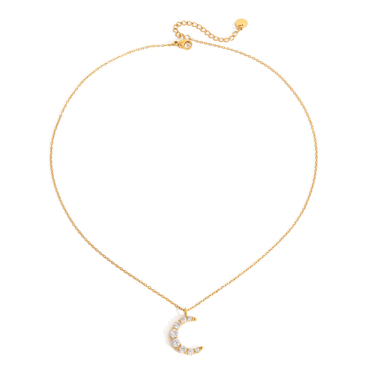 Jingqiao European and American white round zircon moon pendant, stainless steel necklace, cross-border minimalist fashion versatile accessory for women