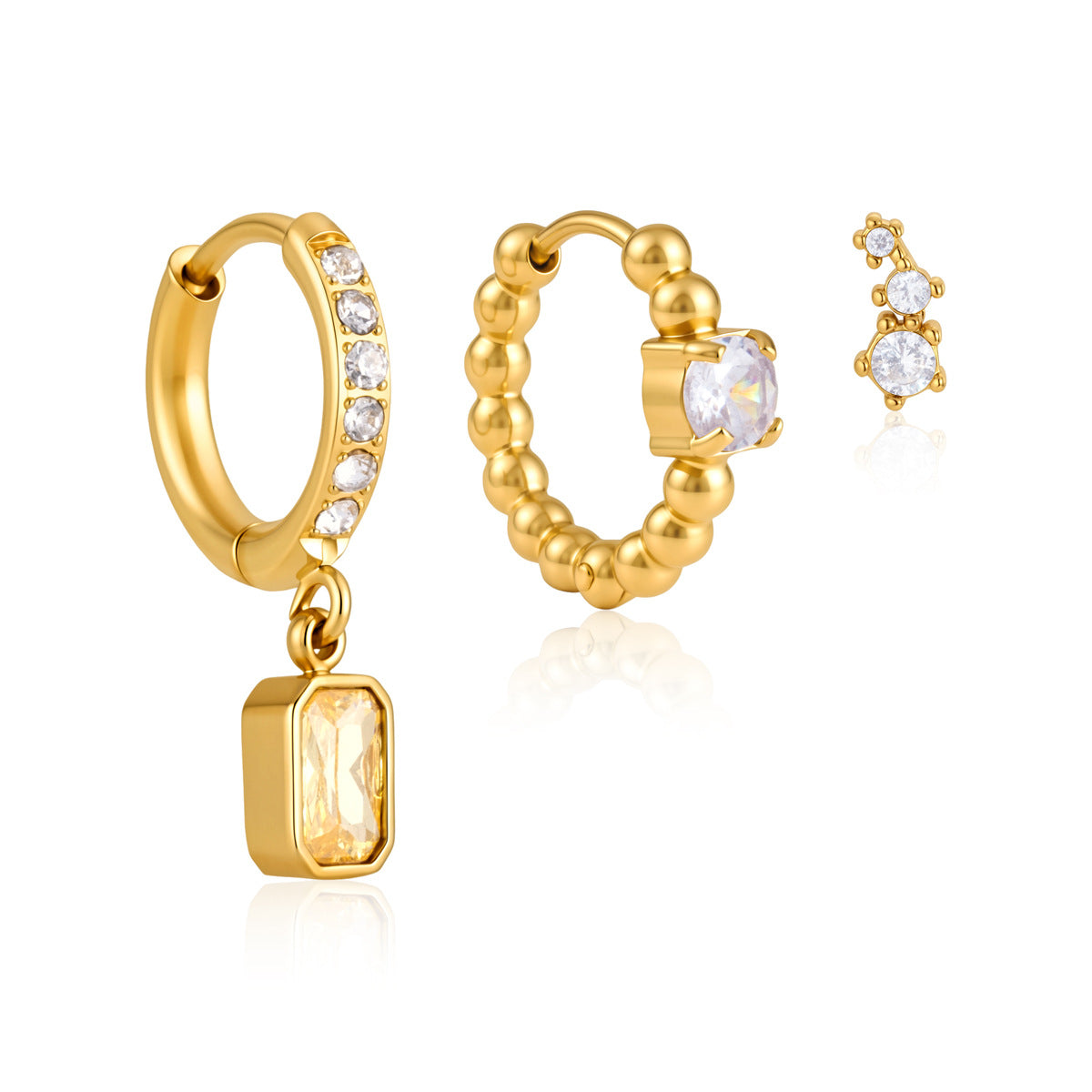Jingqiao European and American Earring Set Women's 18K Gold Stainless Steel Square Zircon Pendant Earrings Cross-border Light Luxury High-End Earrings