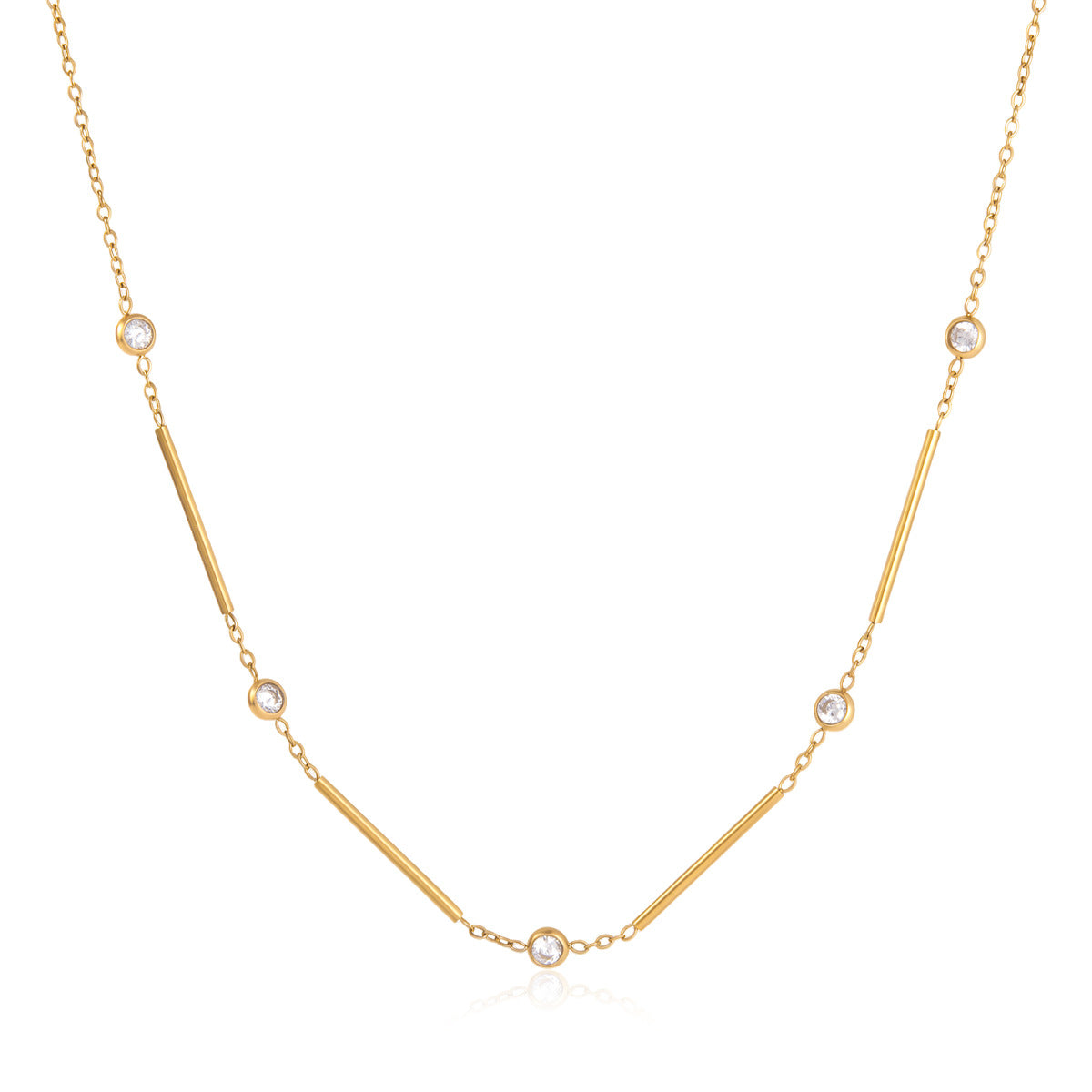 Jingqiao European and American cross-border stainless steel 18k gold geometric necklace, niche design, zircon in-style high-end necklace