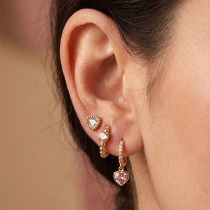 Jingqiao European and American Earring Set, 18k gold stainless steel zircon heart pendant earrings, cross-border daily versatile earrings