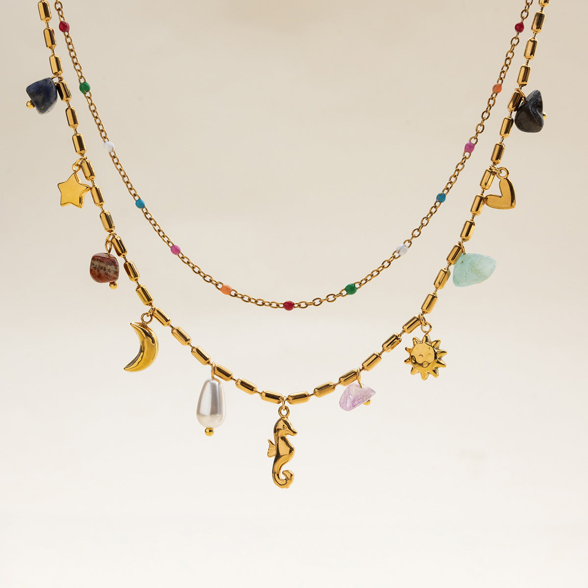 Jingqiao Design vacation-style 18K gold stainless steel pearl heart cross with white diamond cross pendant necklace