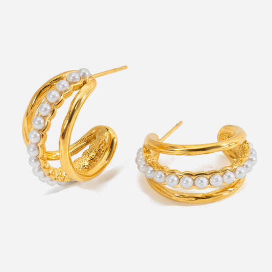 Jingqiao European and American autumn and winter accessories, stainless steel pearl earrings, elegant and sophisticated earrings, titanium steel jewelry, cross-border style