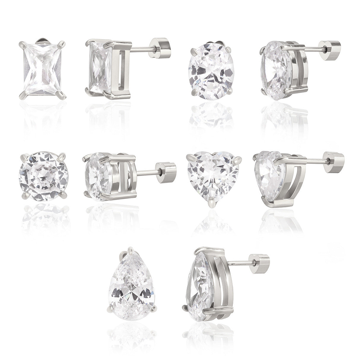 White Silver Stud Earrings