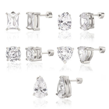 White Silver Stud Earrings