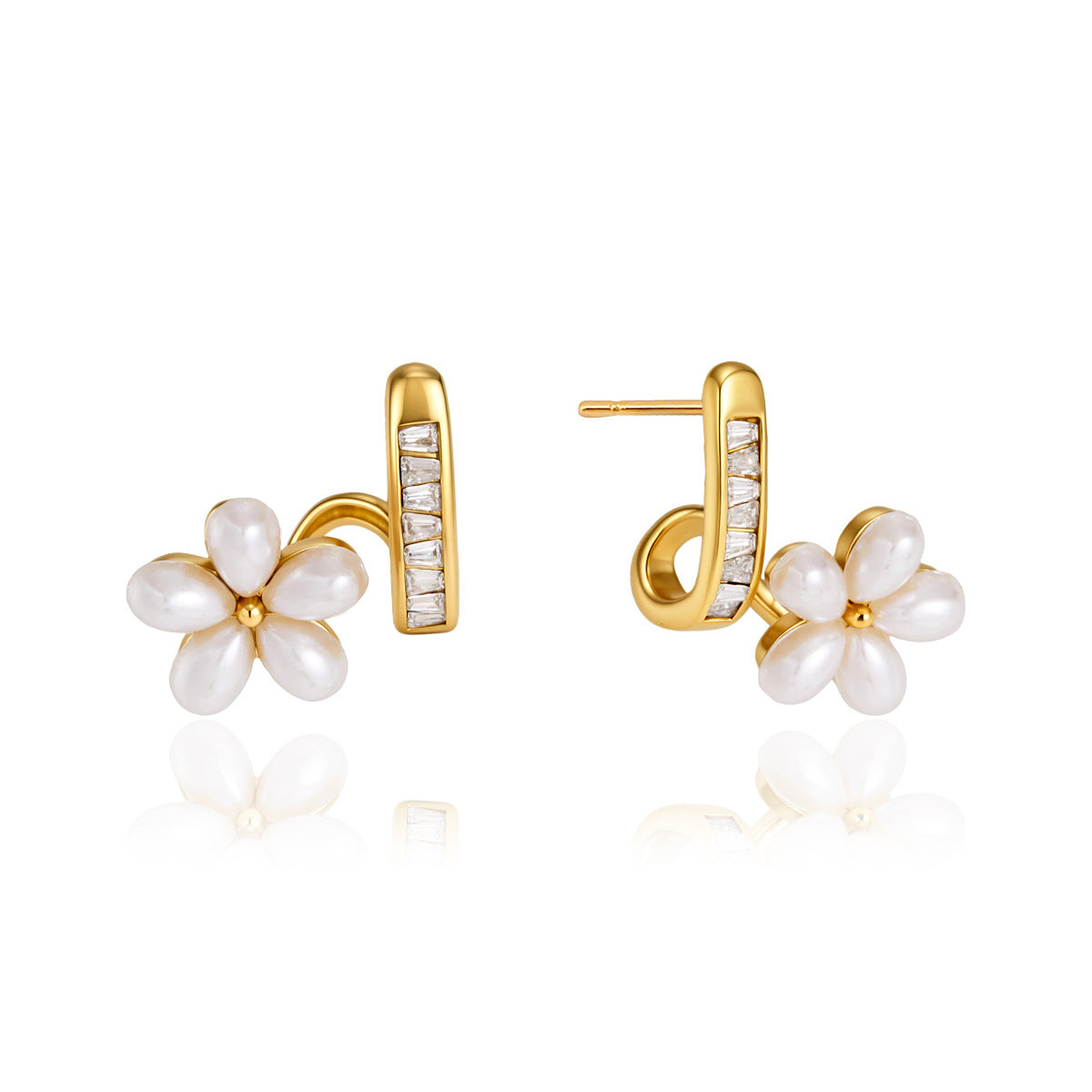 Jingqiao titanium steel earrings, rhinestone resin five-petal flower entwined earrings, stainless steel earrings, European and American cross-border wholesale