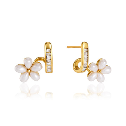 Jingqiao titanium steel earrings, rhinestone resin five-petal flower entwined earrings, stainless steel earrings, European and American cross-border wholesale