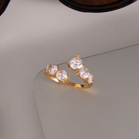Jingqiao Classic Style 18K Gold Stainless Steel Round White Zircon Ring, Niche High-End Jewelry Cross-border Accessory