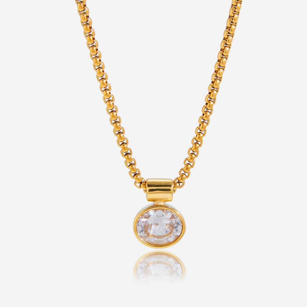 Jingqiao Classic Style 18K Stainless Steel Egg-Shaped Zircon Pendant Necklace for Women, High-End Cross-border Accessory, Niche Design